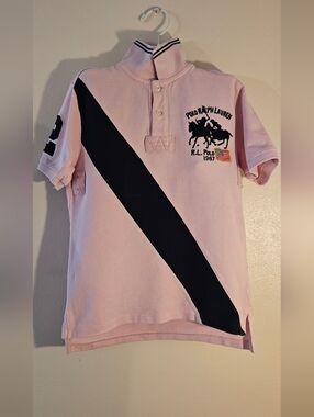 Polo by Ralph Lauren Pink & Black Diagonal Stripe Kids Polo Shirt
